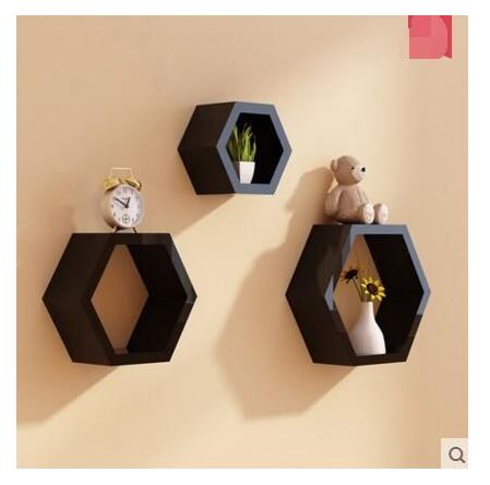 省10!(黑色/一組3個)六角形拼裝牆面櫃組(利用牆面空間收納 